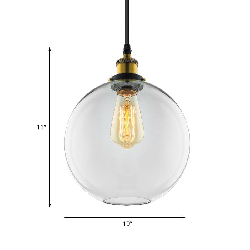 1 Light Pendant Lighting Industrial Globe Clear Glass Hanging Light Kit in Antique Brass with Plug