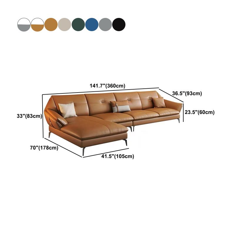 Glam Genuine Leather Living Room Flared Arm Modular Cushions Seating