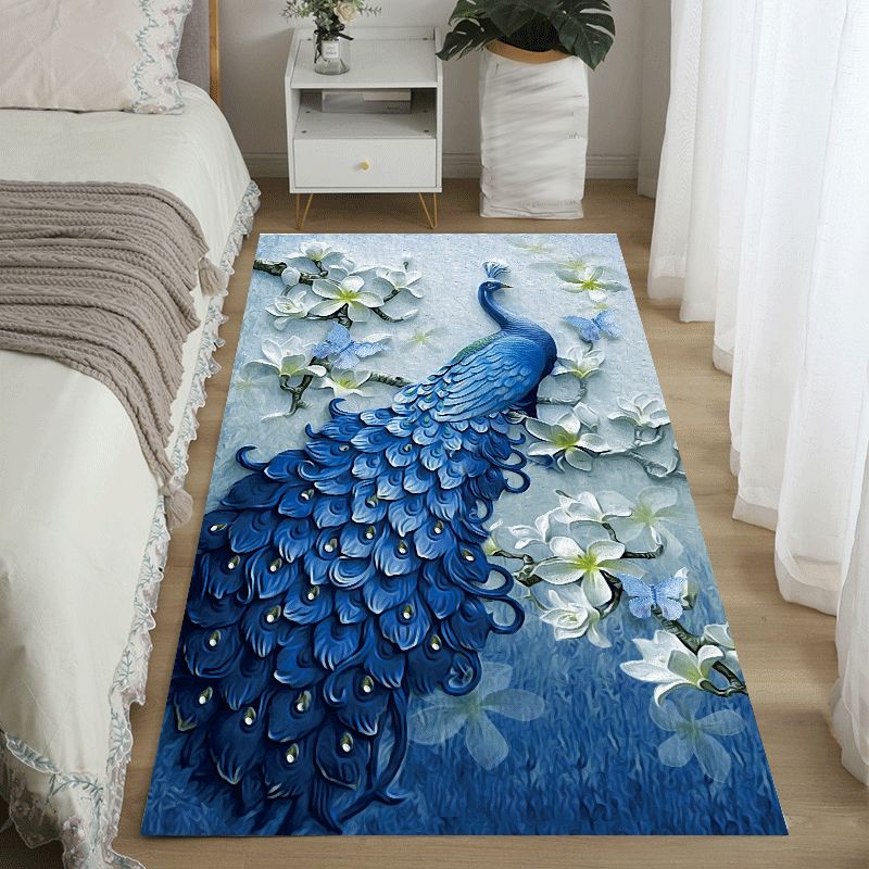 Blue Modern Area Rug Animals Pattern Polyester Area Carpet Stain Resistant Rug for Bedroom