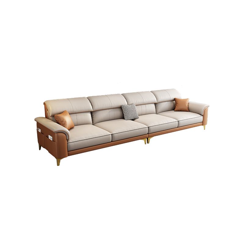 Modern Faux Leather Beige Sofa with Pillow Top Arm for Living Room