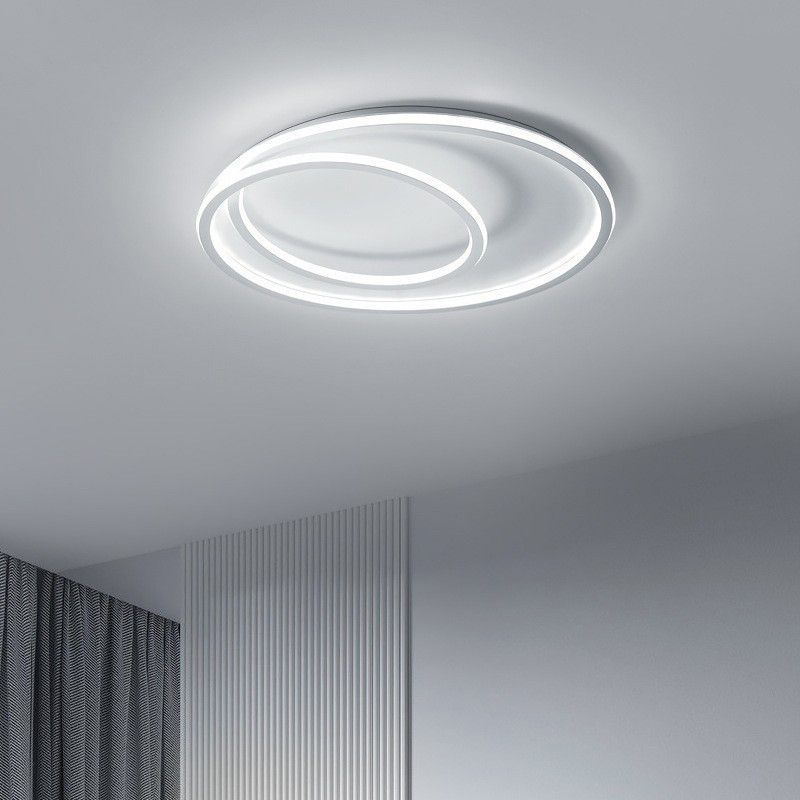White Circle Ceiling Light Fixture Modern Style LED Metal Close to Ceiling Lamp