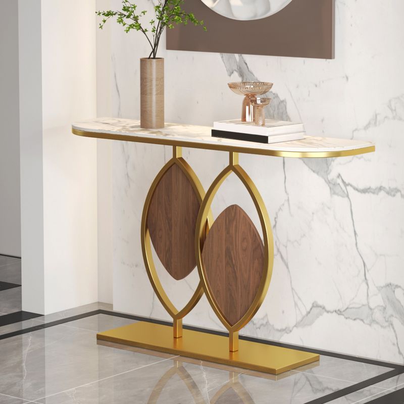 Metal Base Console Table with Half Moon Stone Top for Hall 11.81"