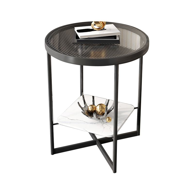 Modern Glass Round Side End Table Cross Legs Sofa Corner Table