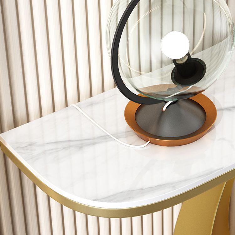 Glam Stone Console Accent Table Half Moon Console Sofa Table for Hall