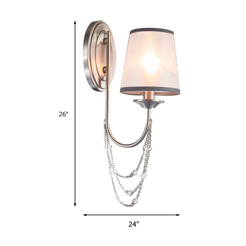 1/2-Head Wall Mount Lamp Retro Living Room Sconce Light with Tapered Fabric Shade in Silver