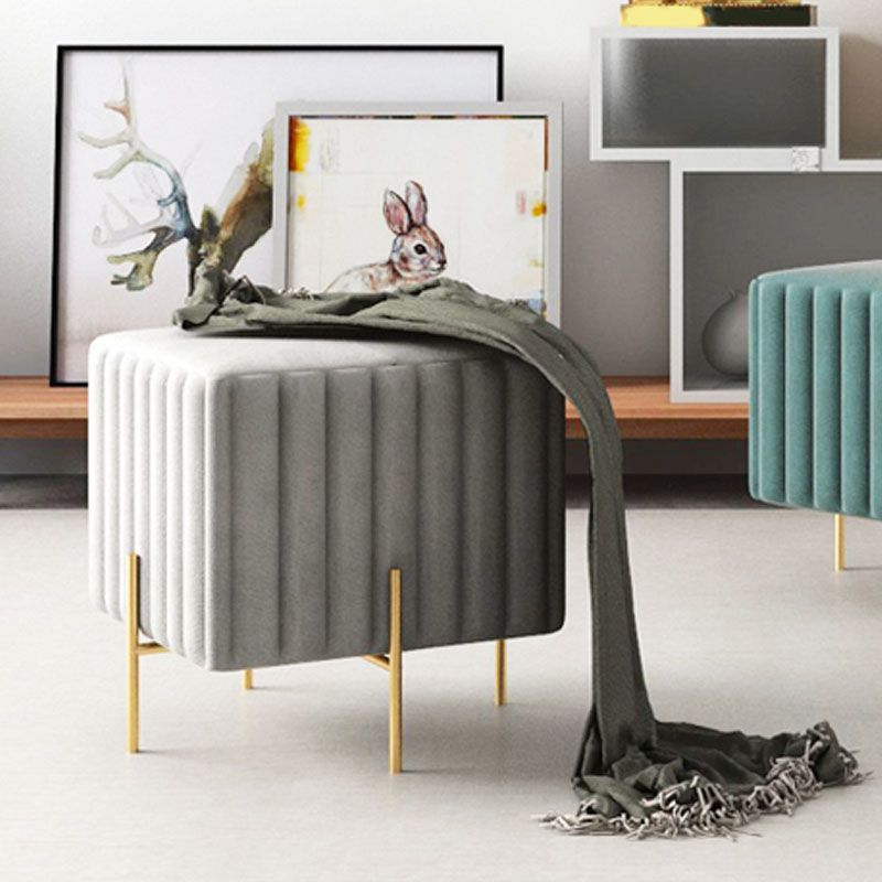 Modern Pouf Ottoman Velvet Upholstered Solid Color Square Ottoman with Metal Legs