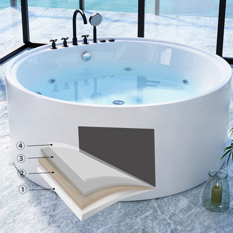 Round Freestanding Soaking Bathtub Modern Acrylic-Fiberglass White Bathtub