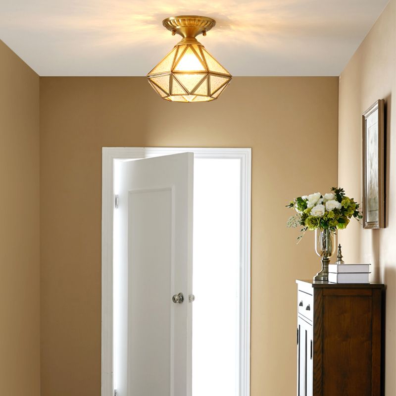 Brass Shaded Semi Flush Ceiling Light Vintage Glass Aisle Ceiling Mounted Light