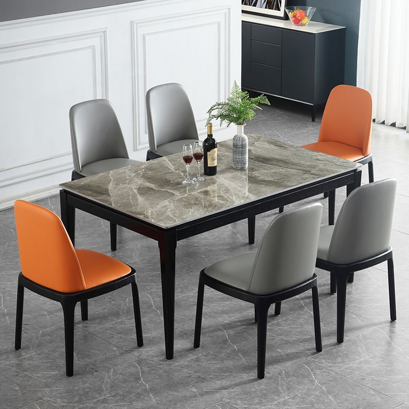 Modern Style Dining Table Sintered Stone Rectangle Table with Wooden Legs