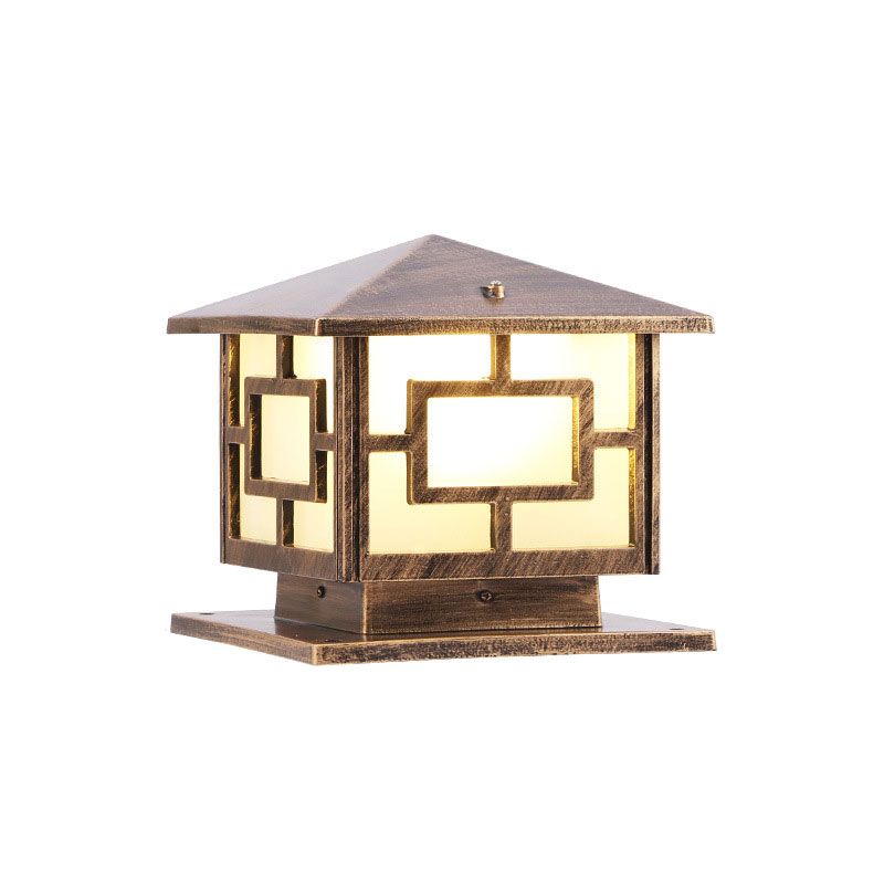 Classic Rectangular Landscape Lamp Single-Bulb Acrylic Pier Mount Light for Courtyard