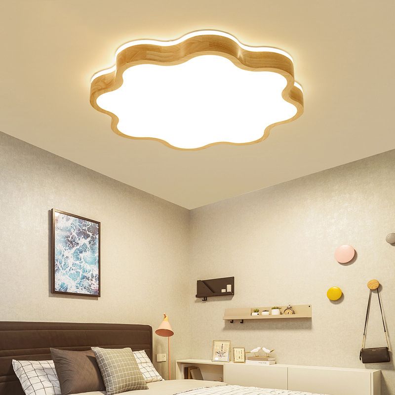 Children Cloud Shaped Flush Mount Light Wood Bedroom LED Flush Ceiling Light Fixture