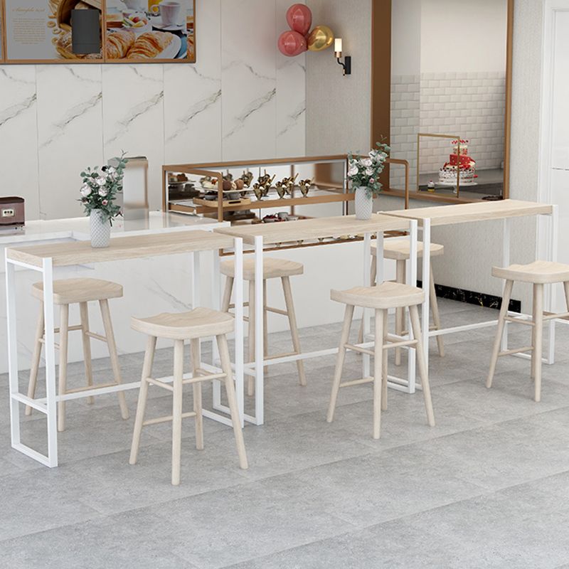 Rectangle Pine Wood Top Bistro Table Modern Pub Table with Metal Base