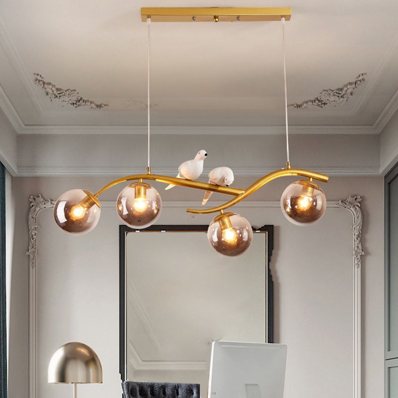 4-Lights Island Light Modern Style Island Hanging Light with Glass Shade for Living Room