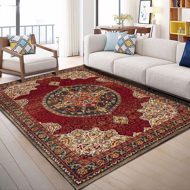 Moroccan Medallion Print Rug Multicolor Polyester Carpet Stain Resistant Area Rug for Home Decor