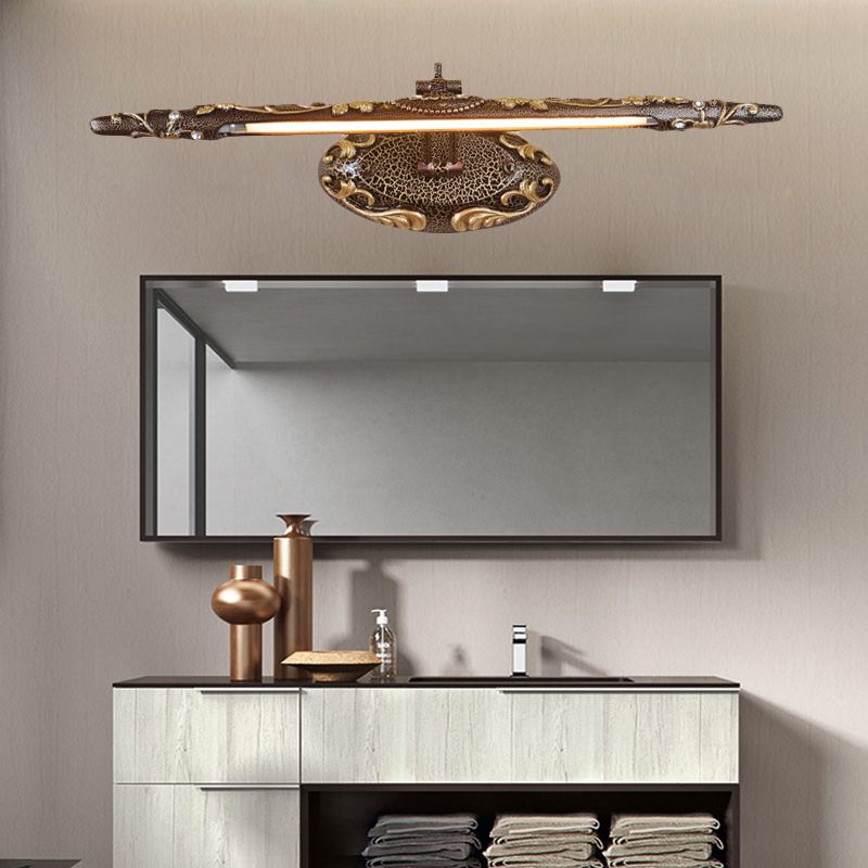 Brown Elongated Vanity Light Fixture Classic Metal LED Bathroom Sconce Lamp in White/Warm Light, 19.5"/23.5"/26" Wide