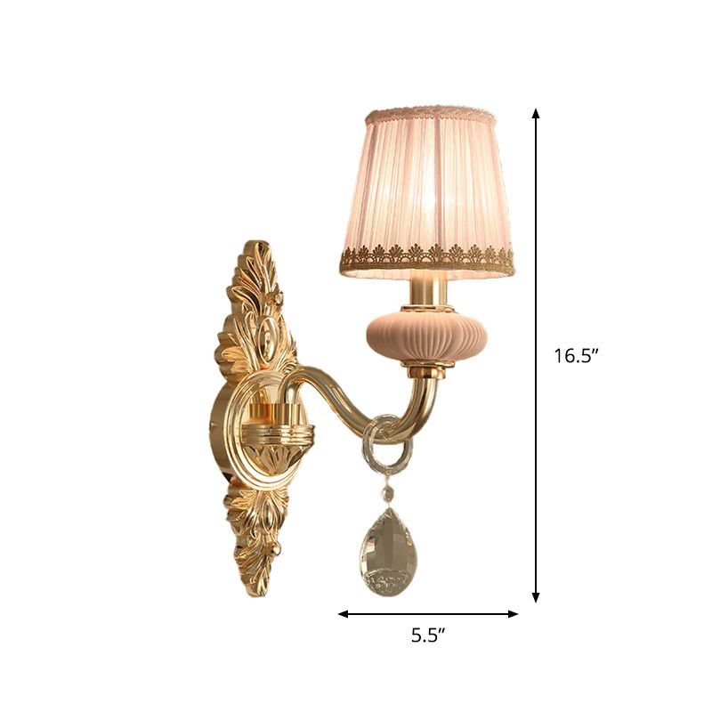 Stof roze wandlichtkegel 1/2-bulb landelijke wandwandverlichtingsarmatuur met heldere kristalval
