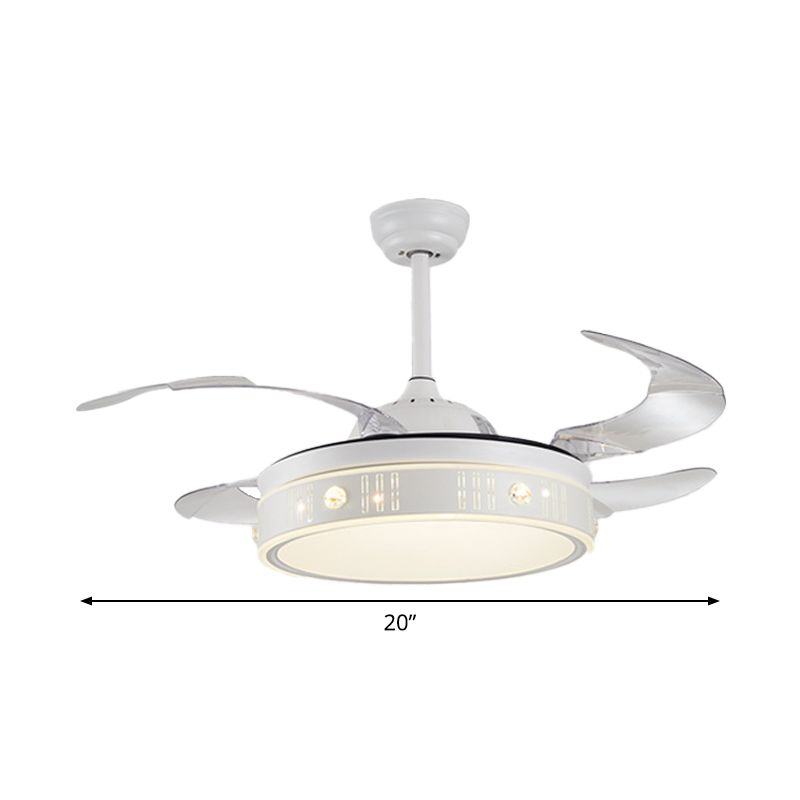 Drum Shade 4-Blade Hanging Lüfterlampe Einfache LED White Semi Flush Mount, 20 "breit