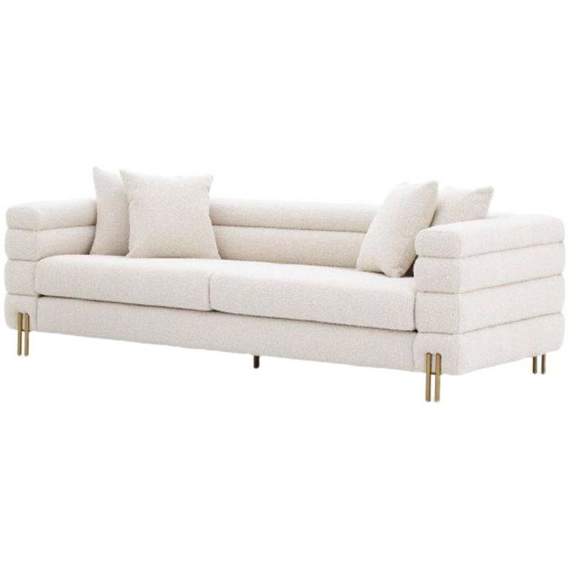 Modern White Wool Sofa with Tuxedo Arm and Tight Back for Apartment