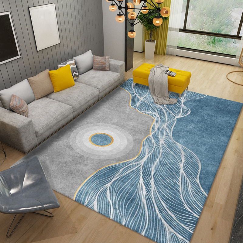 Gold Line Rug Polyester Modern Rug Non-Slip Backing Rug for Living Room