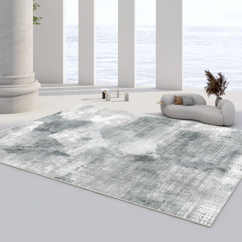 Grey Modern Area Carpet Tie-Dye Pattern Polyester Area Rug Easy Care Rug for Living Room