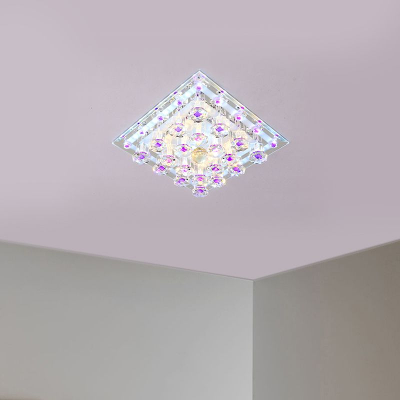Lámpara de techo cuadrada de cristal, luz LED de montaje empotrado púrpura contemporánea de 7"/9,5" W, luz blanca/cálida para pasillo