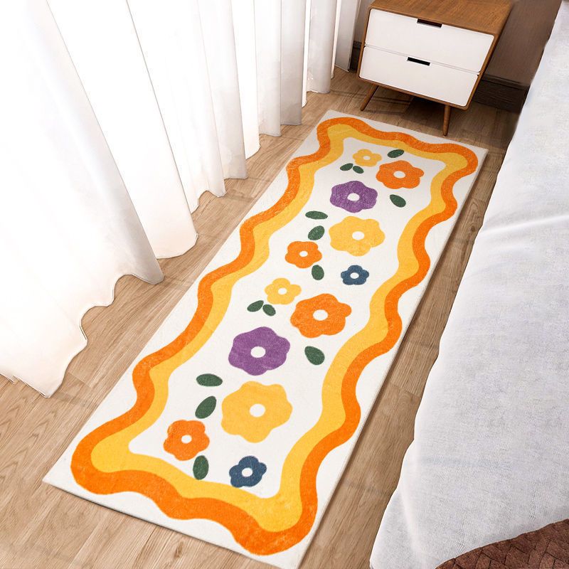 Flower Strip Rug Polyester Friendly Non-Slip Backing Rug Indoor Rugs for Living Room