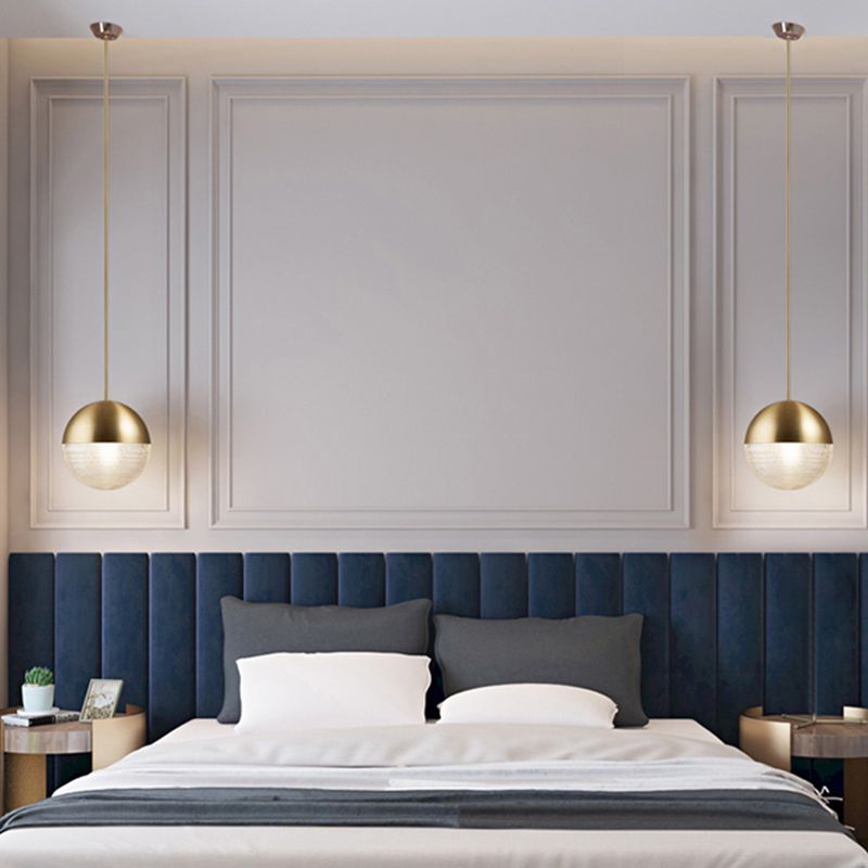 Modern Style Hemispherical Glass Hanging Light Frosted Metal Lamp Body 1-light Pendant Light for Aisle Bar