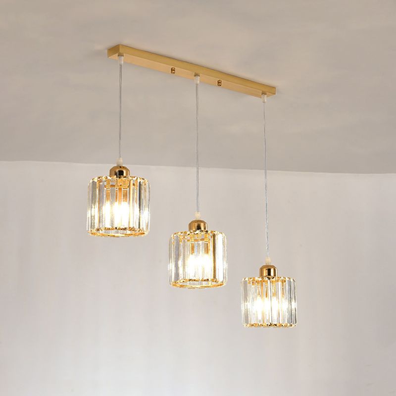 Cube en forme de plafond en forme de cube simplicité cristal 3 bulbes de salle à manger suspension luminaire en or