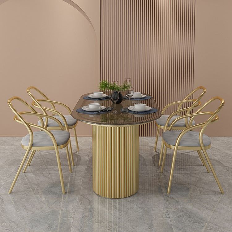 Oval Double Pedestal Modern Dining Table Fixed Table for Dining Room