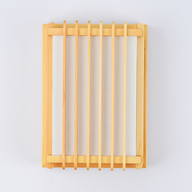 Japanese Style Wooden Wall Light Cuboid LED Wall Lamp with PVC Shade for Living Room
