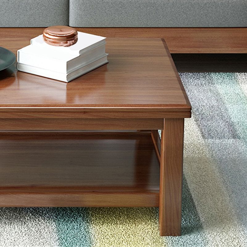 Solid Wood Coffee Table Scandinavian 4 Legs Cocktail Table with Storage Shelf