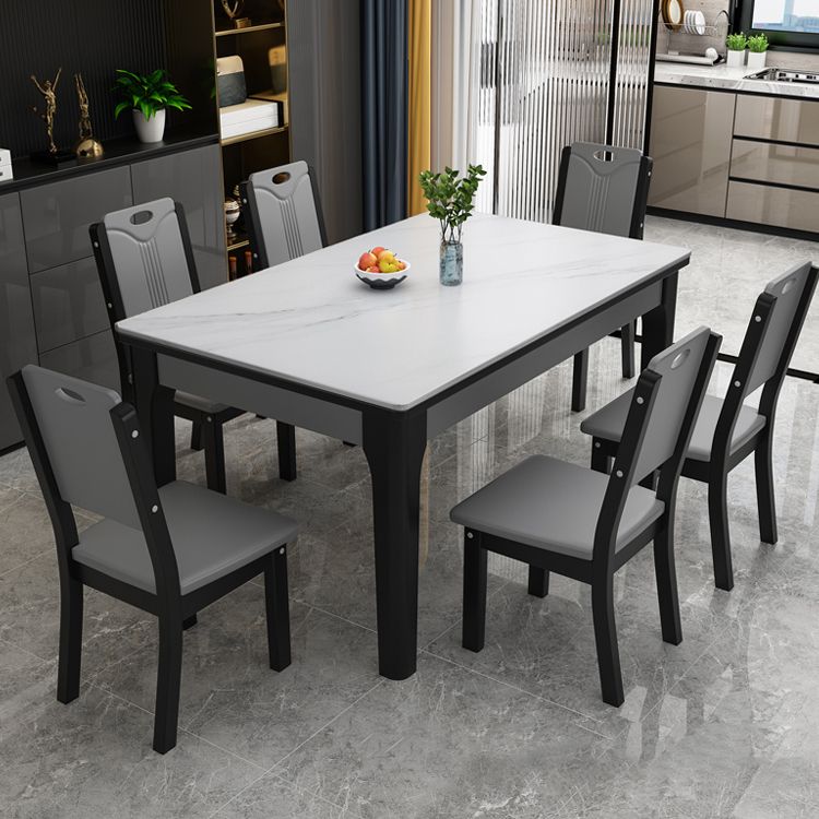 Rectangle Modern Dining Table Sintered Stone Fixed Table with 4 Wood Legs