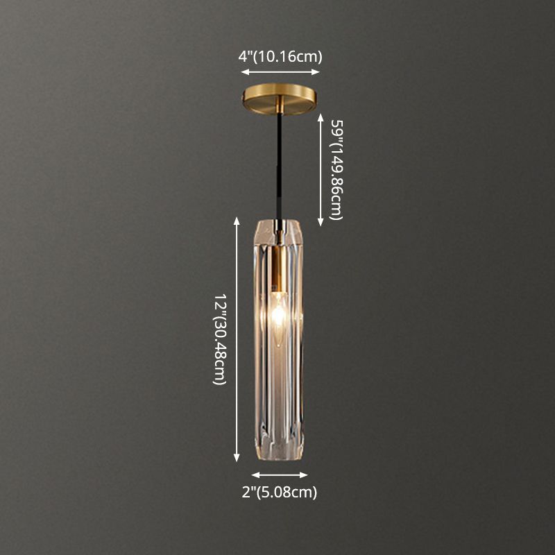 Shaded Pendant Light Fixture Simplicity Crystal Block 1-Light Brass Ceiling Light