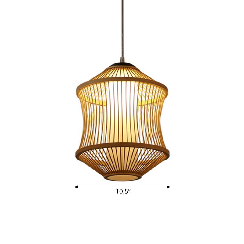 1 Kopfrestaurant -Deckenlampe mit Zylinder Bambus Schatten asiatischer Stil Beige Hanging Leuchte