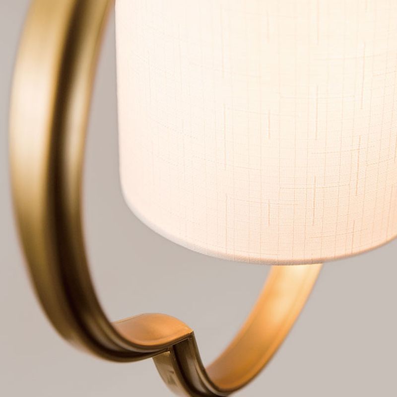 Gold Cylinder Pendant Ceiling Light Traditional Fabric 1 Light Living Room Hanging Lamp with Ring
