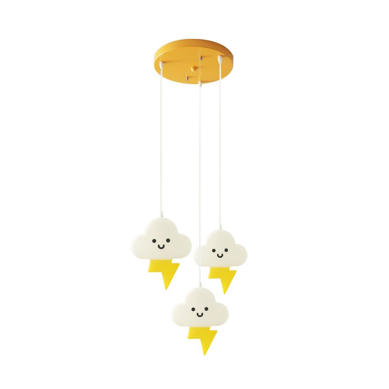 Acrylic Cloud-Shape Multi Ceiling Light Cartoon 3 Lights LED Pendulum Lamp in White and Yellow