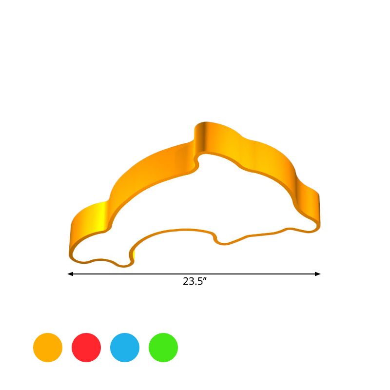 Dolphin Nursery LED Ceiling Lamp Acrylic Cartoon Flush Mount Light Fixture in Red/Yellow/Blue, 19.5"/23.5" Width