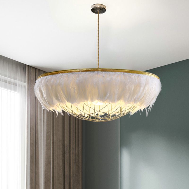 Hand-Woven Chandelier Minimalist Feather Shade Bedroom Living Room Pendant Lighting