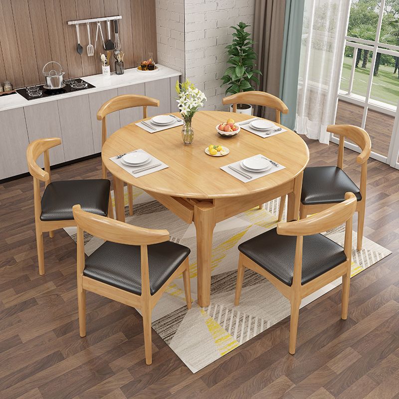 Moderne eettafel van rubberhout, ronde tafel met 4 poten voor eetkamer