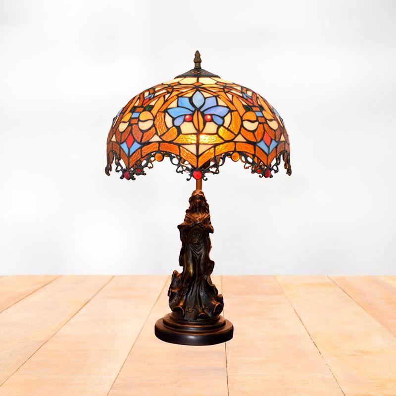 Scroll-trim geschoeide nachtlicht Tiffany gebrandschilderd glas 1 kop brons tafelverlichting met papegaaipatroon