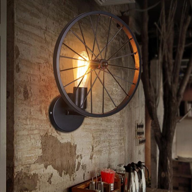 Wheel Dining Room Wall Light Fixture Farmhouse Iron 1 Head Black Wall Mounted Lamp