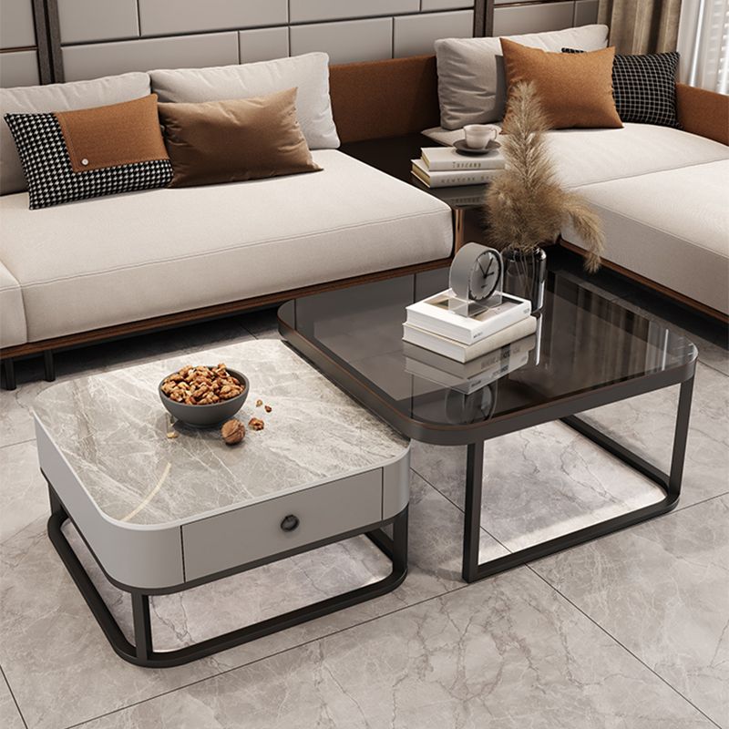 Square Coffee Table Glass Top Nesting Coffee Table Set for Living Room