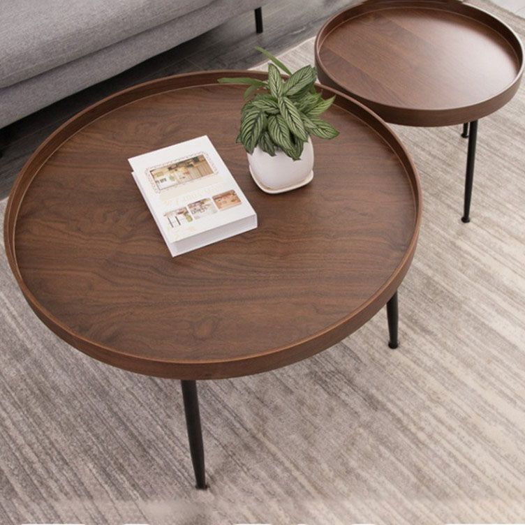 Tray Top Solid Wood Coffee Table Round Single Cocktail Table in Brown