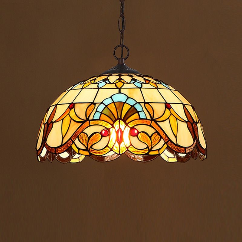 Baroque Art Glass Hanging Lamp Kit Bowl Shade Ceiling Pendant Light for Hallway