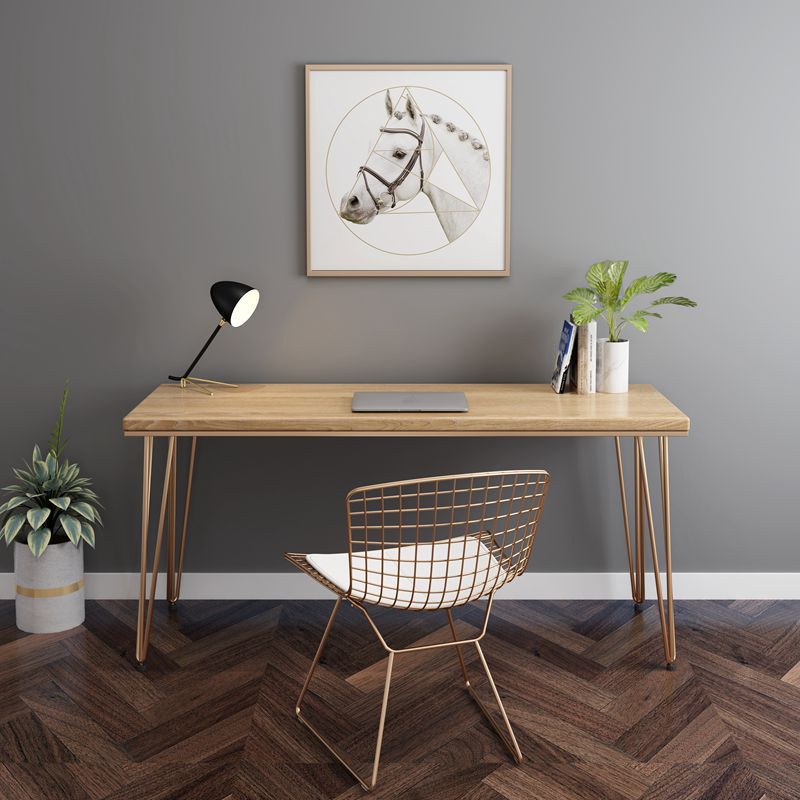 Glam Style Hairpin Writing Desk Rectangular Solid Wood Office Desk
