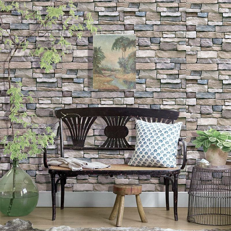 Rust Brick Print Wallpaper Roll PVC Self Adhesive Grey Wall Decor for Barber Shop