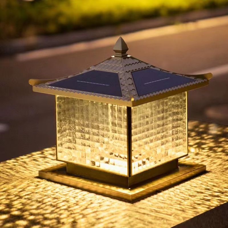 Rectangular Shape Metal Solar Pillar Lamp Modern-Style 1 Light Outdoor Waterproof Light