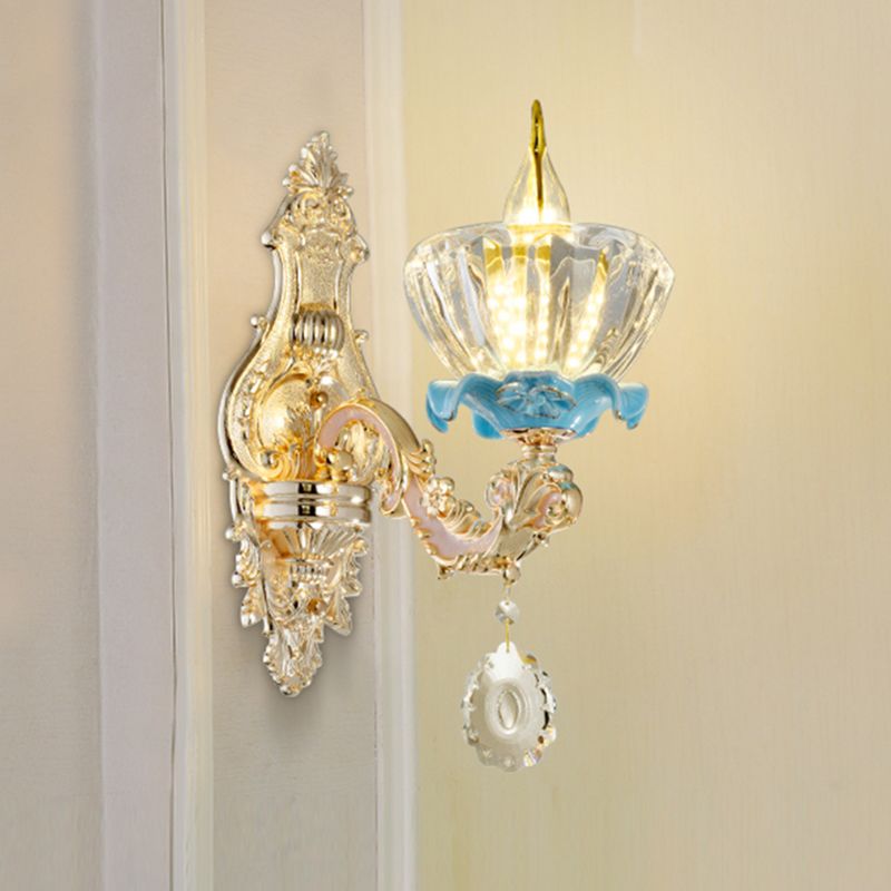 Verweerde zink gearceerde wandlicht vintage imitatie jade gang muur gemonteerde lamp met kristal accent