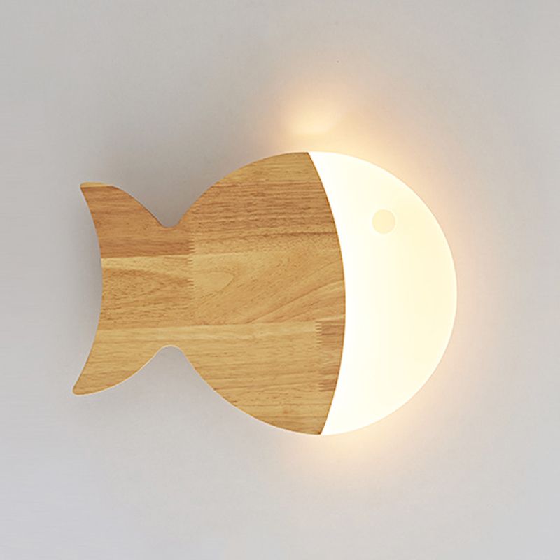1 application de mur de poisson clair éclairage mural en bois de style moderne pour chambre à coucher