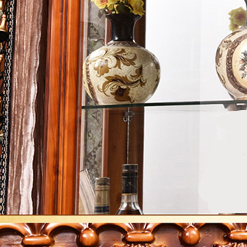 Glass Paned Solid Wood Rustic Knobs Accent Cabinet with Doors